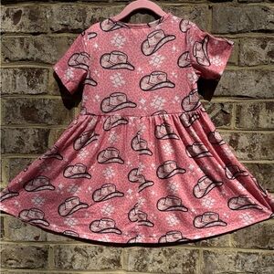 Kids Pink Cowgirl Hat Print Twirl Dress